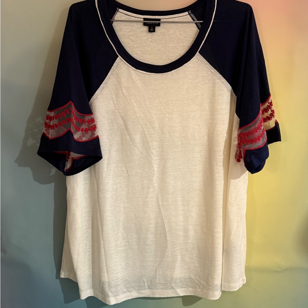 Torrid Navy and White Tee with Red Details